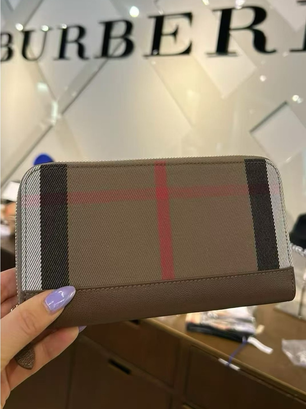 Burberry Tan & Red Icon Stripe Zip Wallet